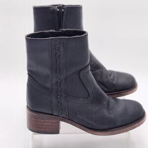 Zodiac Leather Block Heel Black Western Boho Side Zip Boots Womens 9 S0058